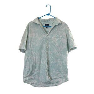 George Men's Green Floral Button-Up Shirt XL Classic Fit Short Sleeve Casual
